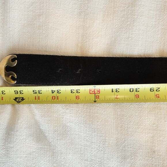 Vintage Fairweather Genuine Leather Black Belt | Gold Tone Ornate Buckle & Tip